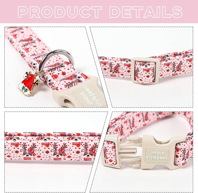 Unique Style Paws Christmas Dog Collar Plastic Buckle with Pendant Red Pink Elk Cotton Puppy Collars for Small Medium Large Dogs