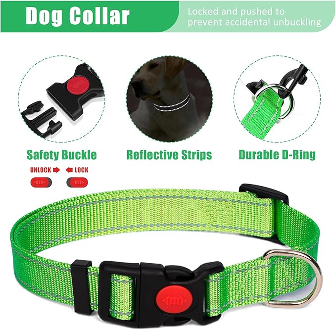 No Pull Dog Harness Adjustable Collar & Leash Set - Dog Halter Harnesses Collapsible Bowls & Poop Bag Dispenser Muzzle ID Tags Toys Fits Small Medium Large Dogs (Green-L)