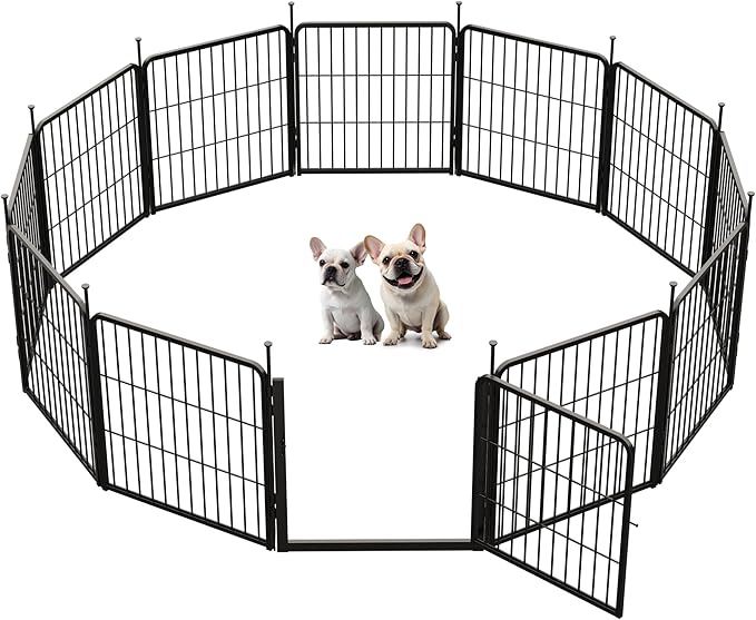 SunsGrove Dog Playpen Outdoor, Heavy Duty 24 Inch 12 Panels Dog Playpen for Small and Puppy Dogs, Free and Safe Play Dog Fence Indoor, Black