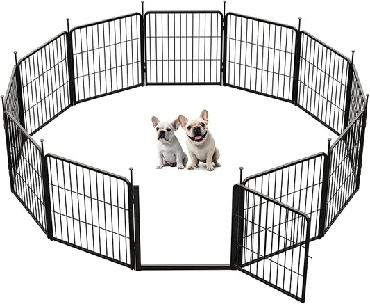 SunsGrove Dog Playpen Outdoor, Heavy Duty 24 Inch 12 Panels Dog Playpen for Small and Puppy Dogs, Free and Safe Play Dog Fence Indoor, Black