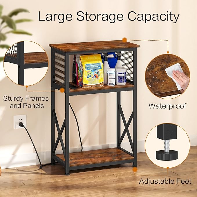 Snughome 10 Gallon Fish Tank Stand with Power Outlets, Aquarium Stand with Storage, 3 Tier Heavy Metal Reptile Tank Stand Fish Tank Shelf 20.47" x 11.42" x 30.91", Rustic Brown