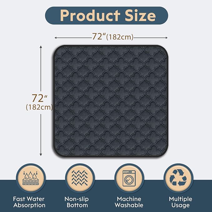 Washable Pee Pads for Dogs - 1 Pack Reusable Pee Pads，Waterproof Puppy Pads，Pet Training Pads，Super Absorbent with Dog Paw Shape Non-Slip Backing (Dark Grey, 72" X 72" - 1 Pack)