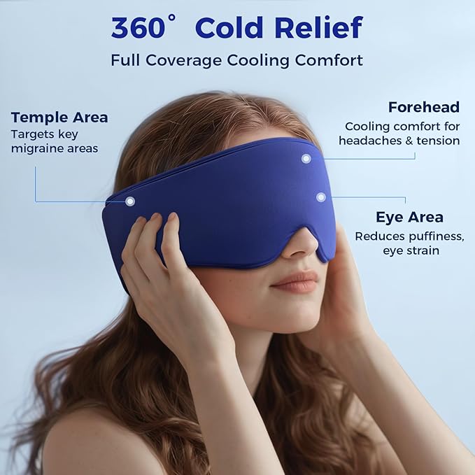 Cooling Gel Eye Mask Sleep: FSA -HSA Eligible, Cold Compress for Puffy Eyes & Migraine Relief - Reusable Gel Weighted Sleeping Mask for Dark Circles & After Surgery, Eye Care,Ice Pack for Face(Blue)