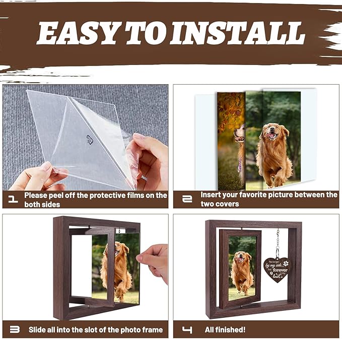 Dog Memorial Gifts for Loss of Dog,Rotating Wooden Picture Frame for 4x6 Photo,Loss of Dog Sympathy Gift,Cat Pet Bereavement Remembrance Picture Frame
