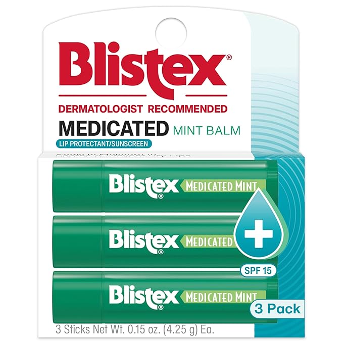 Blistex Medicated Mint Balm - Soothes and Protects - Advanced Medicated Lip Care for Dry, Chapped Lips - Blistex: Specialized Solutions for Healthy Lips - SPF 15 Sun Protection 3 Count, 0.15oz Ea.