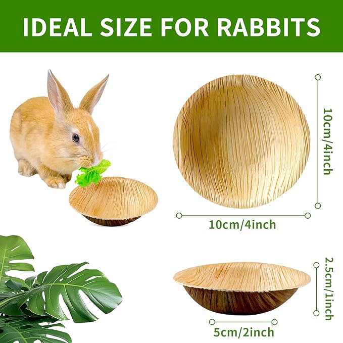 30 Pcs Disposable Palm Leaf Bowls 4 inch Bowl for Rabbits, Compostable Like Bamboo Bowls Disposable Bowl Bunny Chew Toys Chewable Dish for Rabbits & Bunnies,Small Pets