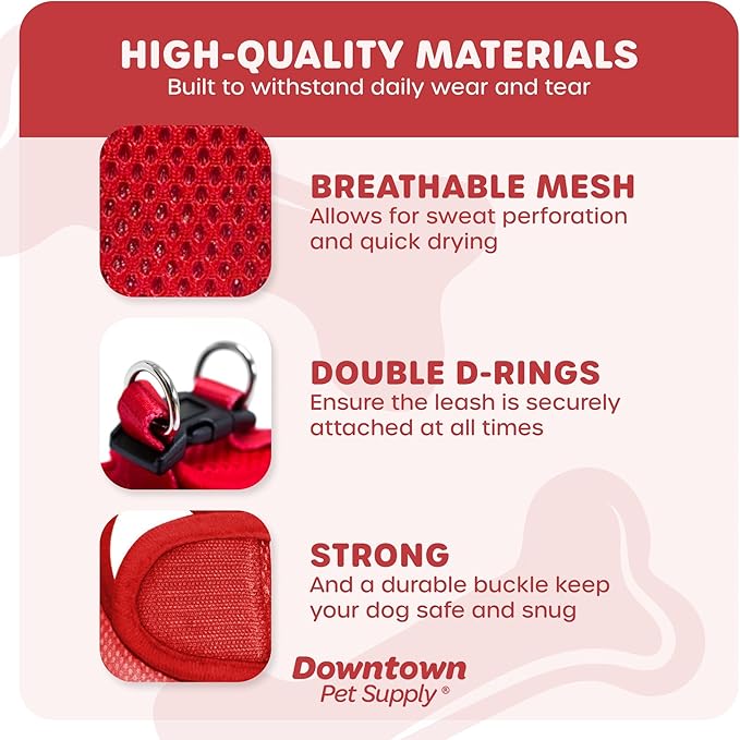 Downtown Pet Supply Step-in Dog Harness – No Pull, Adjustable Padded Mesh with Reflective Trim, Secure Buckle Strap – Comfortable & Breathable Small Dog Harness, XX-Large, Red