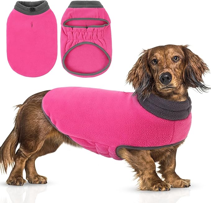 Queenmore Dog Sweater,Soft Fleece Vest Pullover Dogs Jacket with Elastic Stretchable,Warm Winter Dog Coats Cold Weather Doggy Dachshund Sweaters for Small Dogs Cats Boy or Girl (Pink, L)