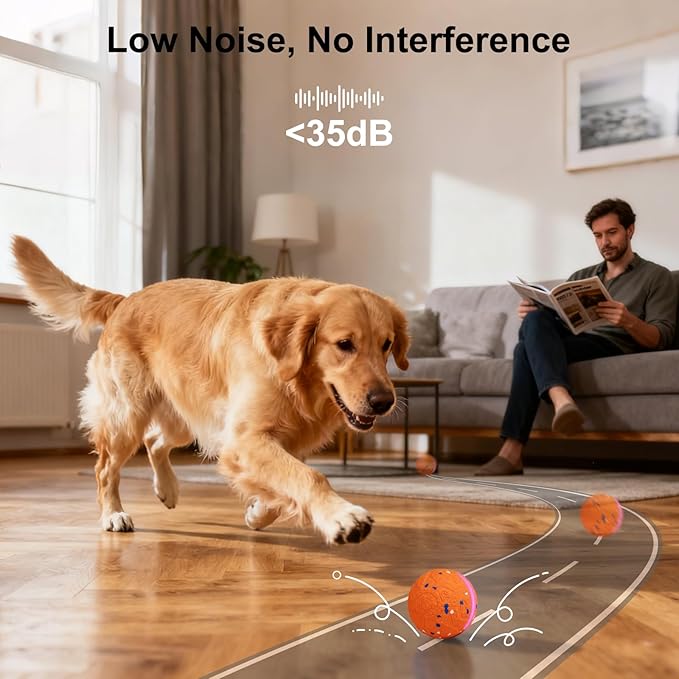 Interactive Dog Toys Dog Ball, Durable E-TPU Material,3 Play Modes with Colorful Lights, Automatic Moving, Bouncing and Rotating for Medium and Large Dogs Indoor & Outdoor (Orange)