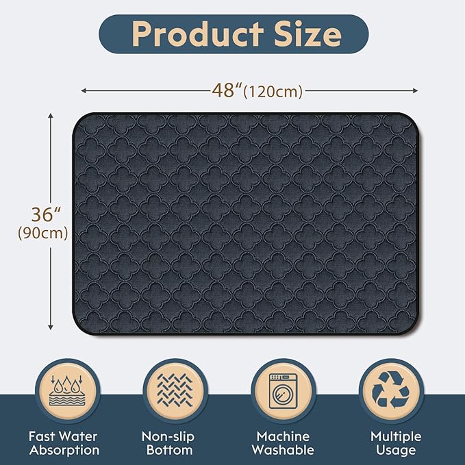Washable Pee Pads for Dogs - 2 Pack Reusable Pee Pads，Waterproof Puppy Pads，Pet Training Pads，Super Absorbent with Dog Paw Shape Non-Slip Backing (Dark Grey, 36" X 48" - 2 Pack)