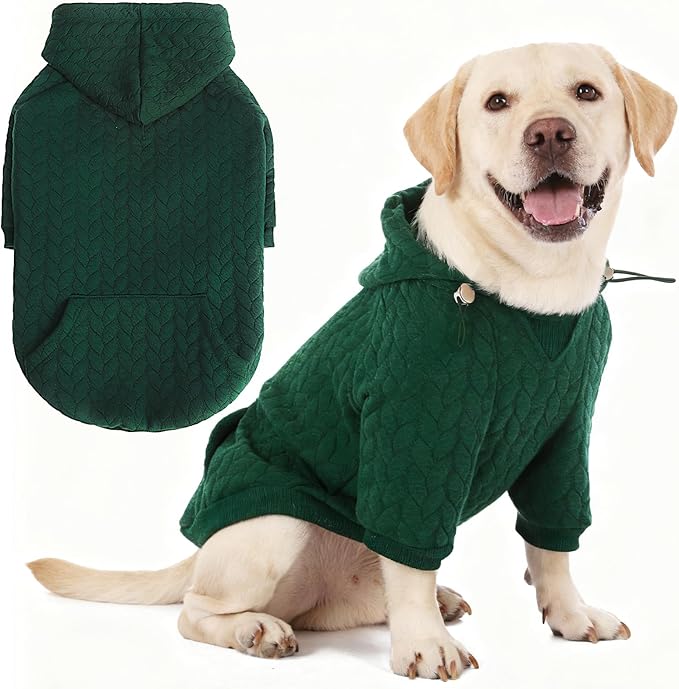 EXPAWLORER Textured Cable Knit Basic Dog Hoodie, Elevated Style Dog Sweater with Leash Hole and Pocket, Soft and Warm Pet Winter Coat, Cold Weather Clothes for Small Medium Large Dogs Cats,Green XXL