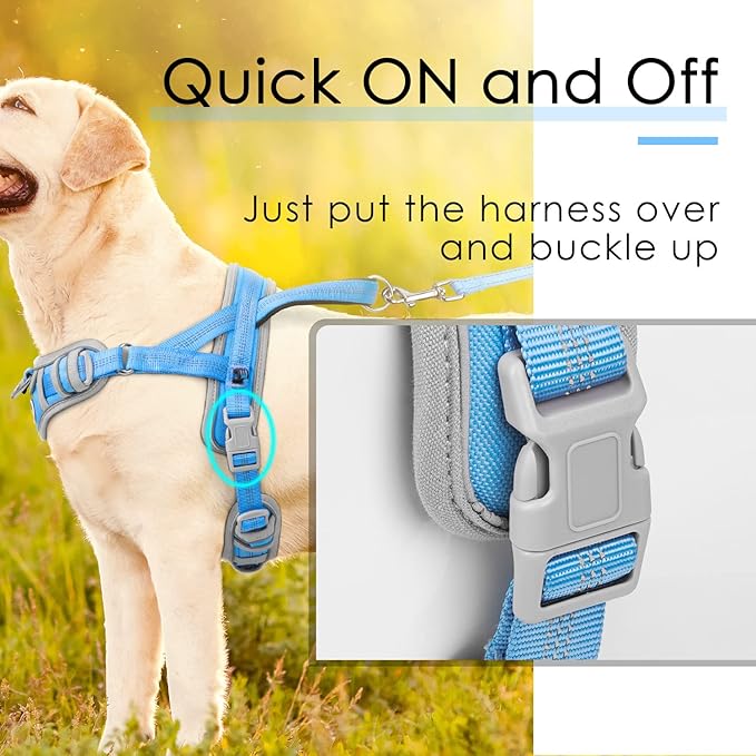 ADVENTUREMORE Dog Harness for Medium Dogs No Pull, Sport Dog Halter Harness Adjustable Reflective Dog Vest Escape Proof Dog Harness with Easy Control Front Clip Handle for Training Walking M Blue