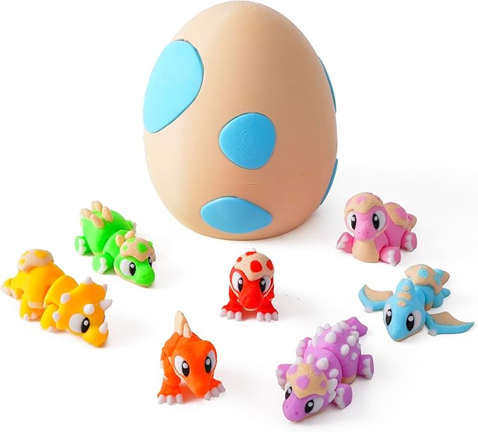 7PCS 3D Printed Mini Dinosaur Eggs Set with Dinosaur Inside ,Articulated Flexible Fidget Toys, Mini Animal Home, Office, Executive Desk for Christmas Decoration Gift,Easter Basket Essentials Stuffers