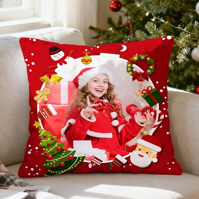Custom Christmas Pillow with Picture & Text - Include Insert, Personalized Photo Pillow Double-Sided Printing | 6 Styles Optional, Custom Keepsake Gifts for Loved Ones, Christmas Home Decor