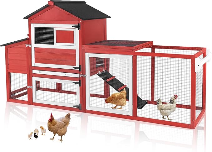 Aivituvin Chicken Coop Expandable Mobile Chicken House for Outdoor with Wheels, Nesting Box, Leakproof Pull-on Tray and UV-Resistant Roof Panel (Red)
