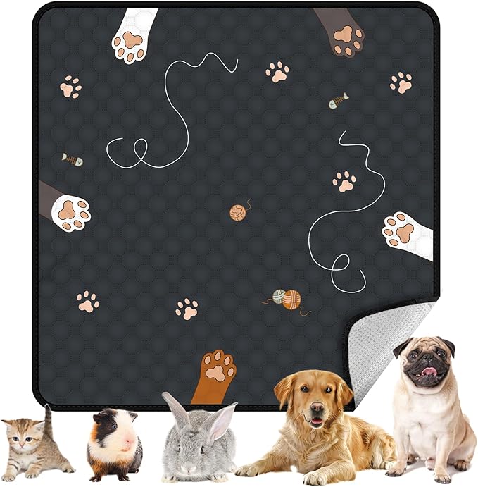 Guinea Pig Cage Liner Washable, 72in x 72in Ultra-Absorbent Guinea Pig Bedding for Cage Non-Slip Leak-Proof Pee Pads for Dogs Rabbit Bunny Cat Litter Mat, Black