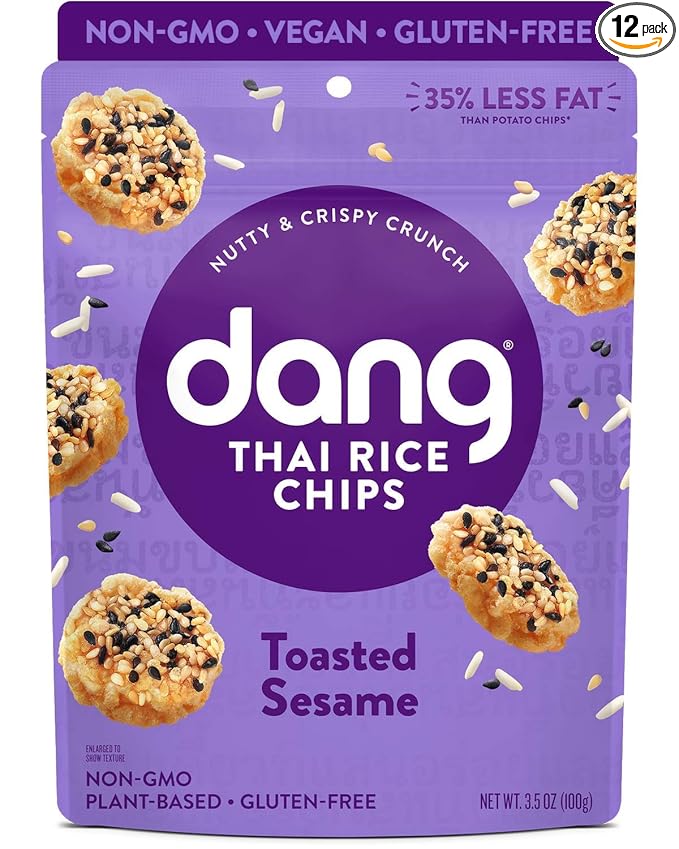 Dang Thai Rice Chips | Toasted Sesame | 12 Pack | Vegan, Gluten Free, Non GMO Rice Crisps, Healthy Snacks Made with Whole Foods | 3.5 Oz Resealable Bags