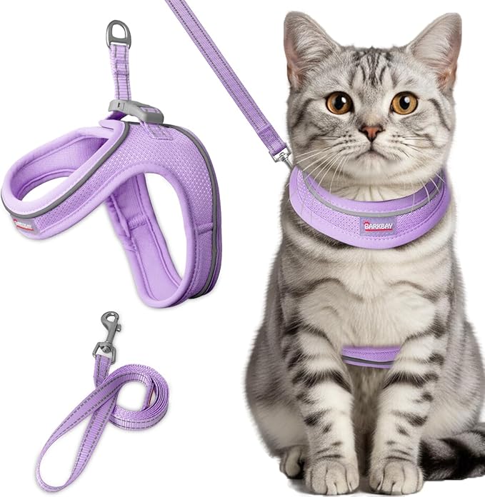 Cat Harness and Leash Set,Escape Proof Kitten Harness,Step in Adjustable Soft Lightweight,Easy Control,Reflective Strips Comfortable for Walking Travel(Violet Purple,M)