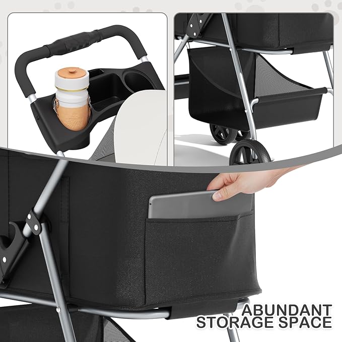MoNiBloom 3 in 1 Foldable Pet Stroller for Small & Medium Dogs, Detachable Carrier, Car Seat, Push Button Entry, 4-Wheel Jogger for Pets up to 33 lbs, Black