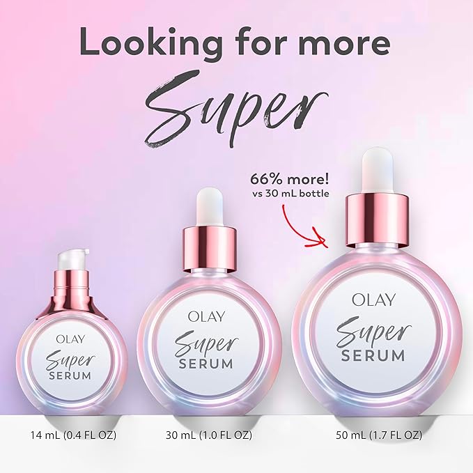 Olay Super Serum - Glow Serum for Face - Activated Niacinamide, Vitamin C & E, Collagen Peptide, AHA - 5-in-1 Benefits - Brightens, Hydrates, Smooths, Firms, Evens Tone, Proactive Anti-Aging, 1.0 Oz