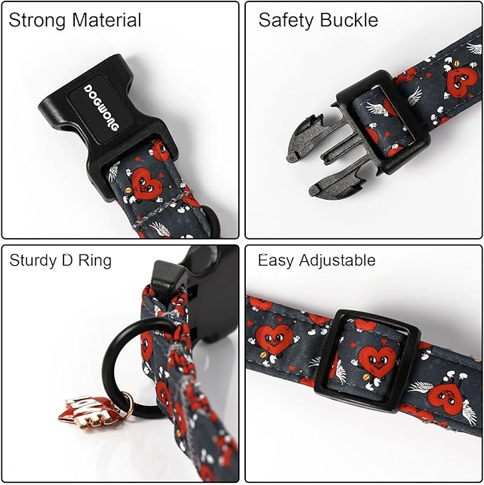 DOGWONG Valentine's Day Dog Collar, Cute Heart Dog Collars, Adjustable Valentine Red Heart Pet Collars Design Dog Collar with Quick Release Buckle for Puppy Girl Boy Female Dogs