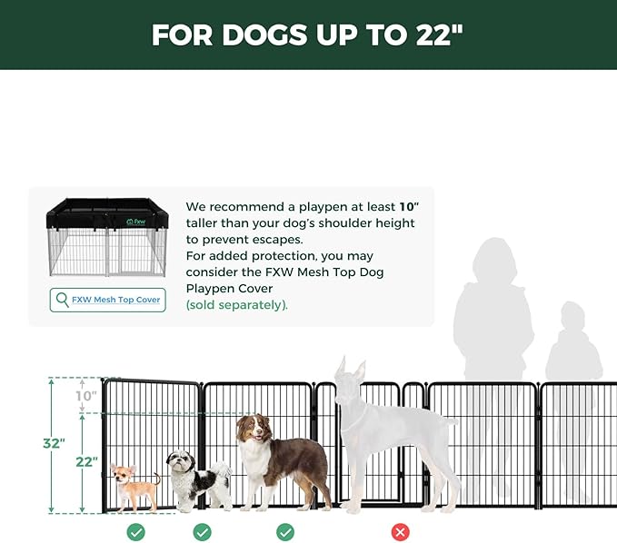 FXW Homeplus Unleashed Indoor Dog Playpen - Stress-Free and Safe Play, Heavy Duty 32 Inch 24 Panels Dog Pen for Small and Medium Dogs, Black│Patented