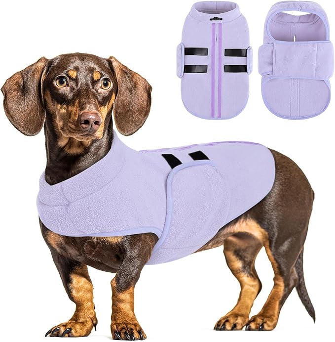 Queenmore XXS Dog Sweater, Soft Fleece Vest Pullover Dog Jacket with Leash Hole, Warm Winter Dogs Clothes Cold Weather Doggy Dachshund Sweaters for Small Dogs Cats Boy or Girl (Lilac, XXS)