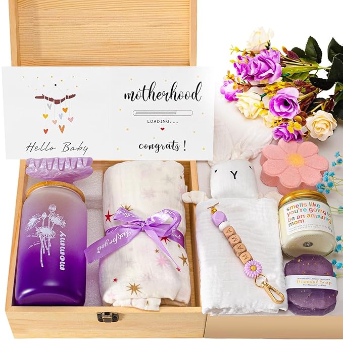 New Mom Gifts,New Mummy Care Package After Baby,Pregnancy Gifts Basket for Expecting Mom,First Time Mothers Day Gift for New Mom Birthday Spa Gifts for Women