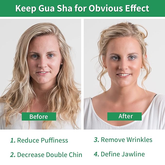 Gua Sha Facial Tools, Natural Jade Guasha Tool for Face,Double Chin & Jawline, Jade Gua Sha Stone Self-Skin Care Face Stone Gua Sha tools for Women Guasha Stone, Dark Green
