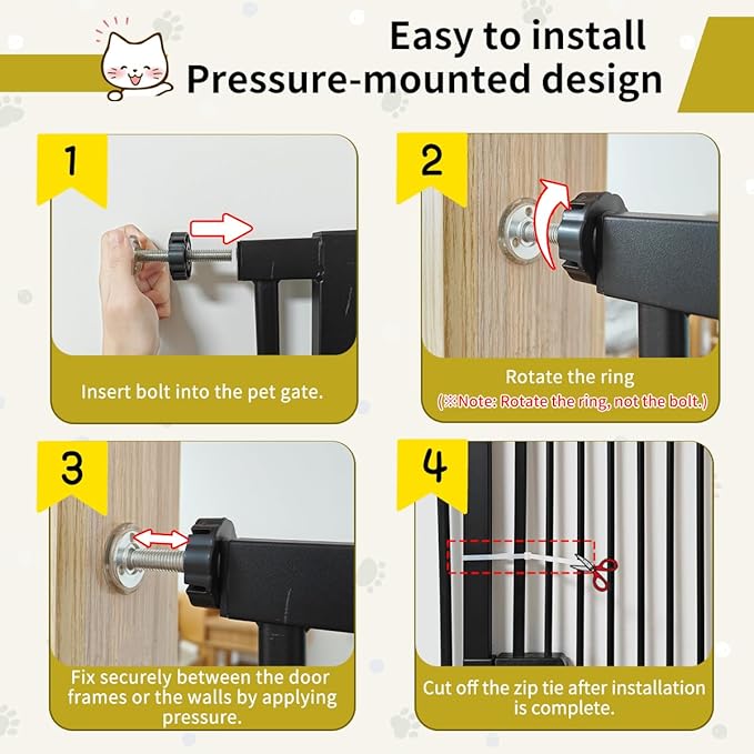 Lumizone Extra Tall Cat Gate 55.12" High Pressure Mounted Extra Wide 2025 New (17 Sizes) 1.37" Gap No Drilling Auto-Close One-Handed Operation Tall Pet Gate for Dogs(Black, 55.12" H x 84.45"-88.57" W)