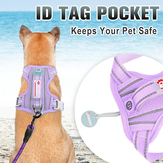 BARKBAY No Pull Dog Harness Large Reflective Dog Harness with Front Clip and Easy Control Handle for Walking Training Running with ID tag Pocket(Violet Purple,XS)