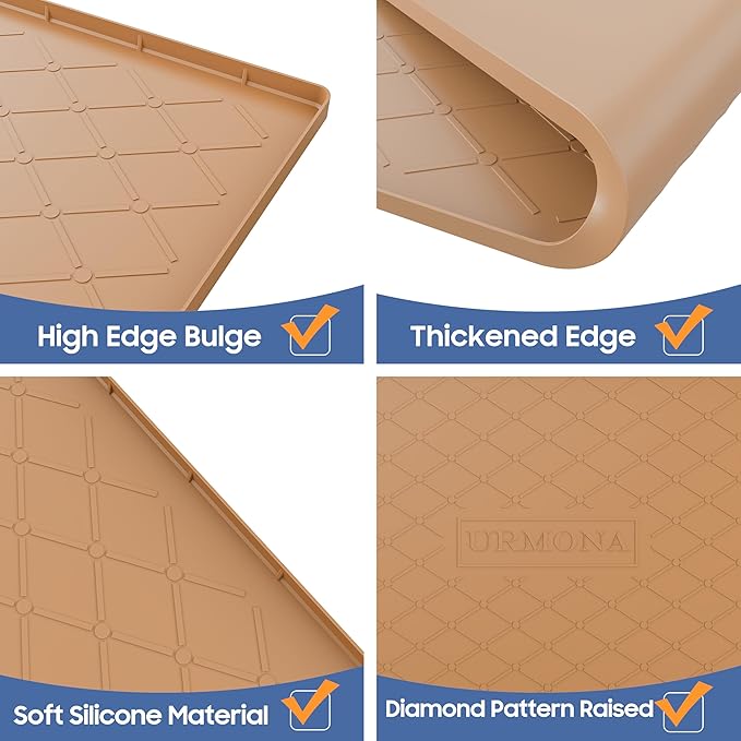 URMONA Large Dog Mat, 40" x 22" Waterproof Pet Food Mat With Raised Edges, Silicone Dog Cat Accessories, Prevents Spills, Protects Floors, Easy to Clean Fast