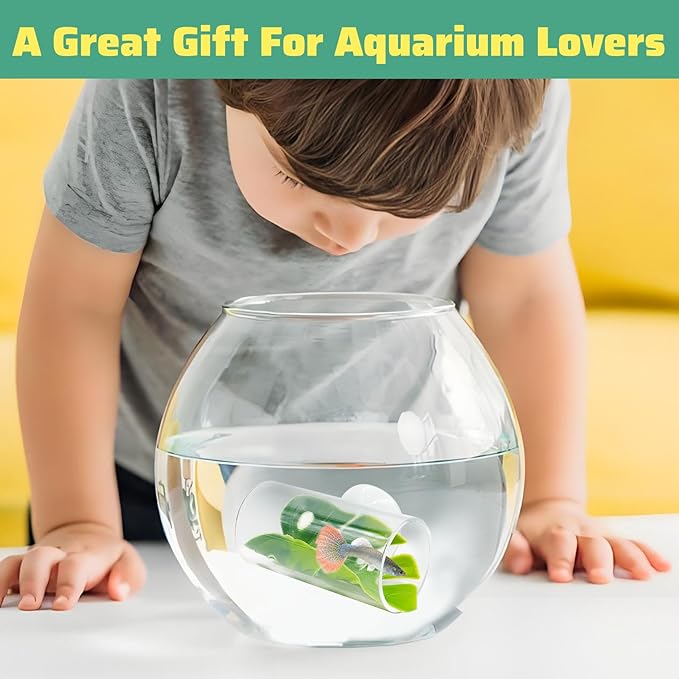 Hamiledyi 2 Pack Betta Tunnel Acrylic Betta Fsih Tube Tunnel with Suction Cups Betta Fish Toys with Leaf Pad Transparent Aquarium Decor for Small Fish Shrimp Guppy Resting Hiding (Green Leaf)