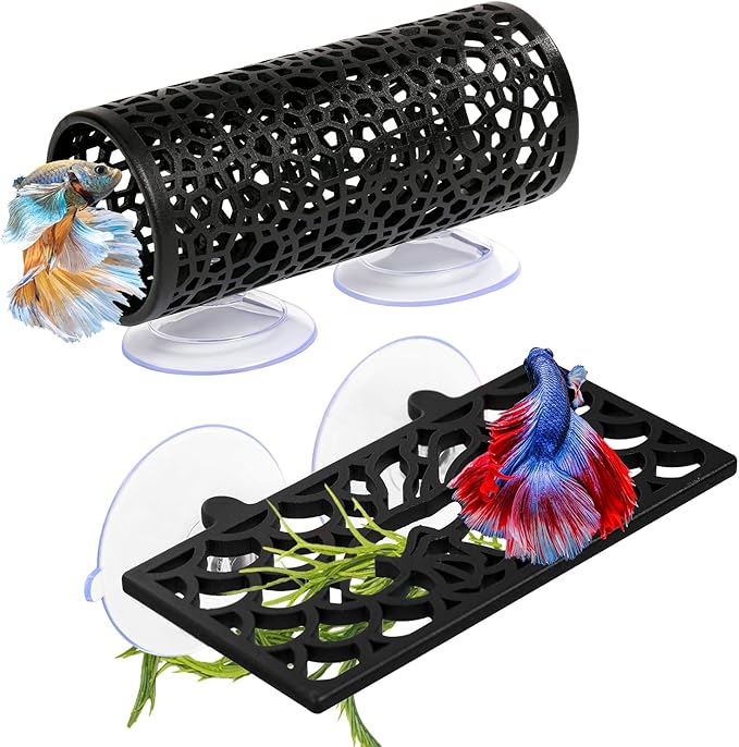 Abizoo Betta Fish Tank Accessories Decorations,Betta Tunnel Swim Tube Black Soft Edged Betta Hammock Bed, Shrimp Guppies Hideout Betta Shelter Toys, Aquarium Moss Ledge - Perfect for Betta Tanks