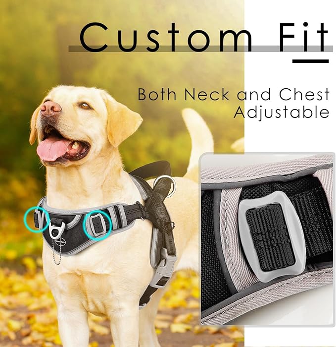 ADVENTUREMORE No Pull Dog Harness for Large Dogs, Sport Dog Halter Harness Reflective Breathable Dog Vest Escape Proof Dog Harness with Easy Control Front Clip Handle for Training Walking XXL Black