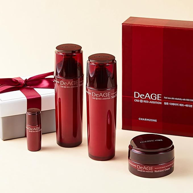 CHARMZONE DeAge Red Addition Korean Skincare Set of 3 – Anti-Aging Red Wine Face Care with Toning Water, Emulsion & Cream – Hydrating, Nourishing, Gift-Ready (10.98 fl. oz)