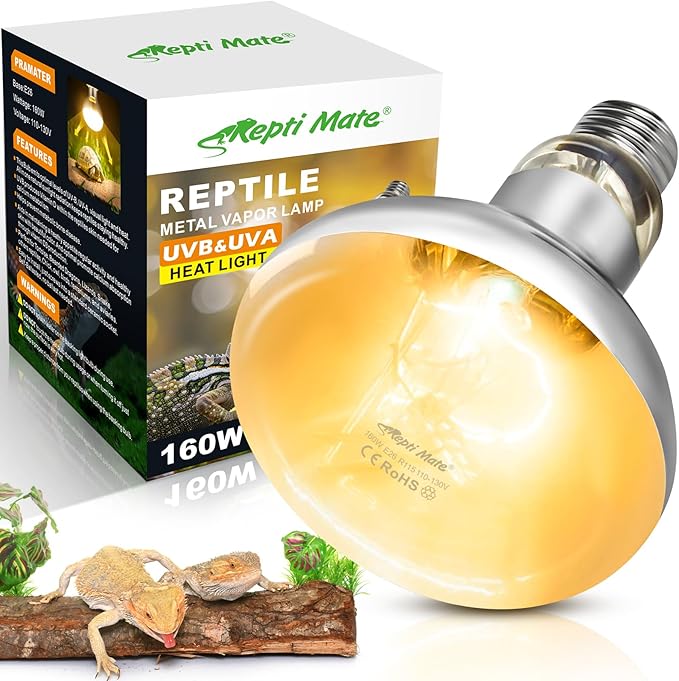 160W Reptile Heat Lamp Bulbs, Full Spectrum UVA/UVB Reptile Light Bulb and Basking Spot Light, UVB Light for Reptiles and Bearded Dragon, Turtle, Lizard, Snake, Amphibians