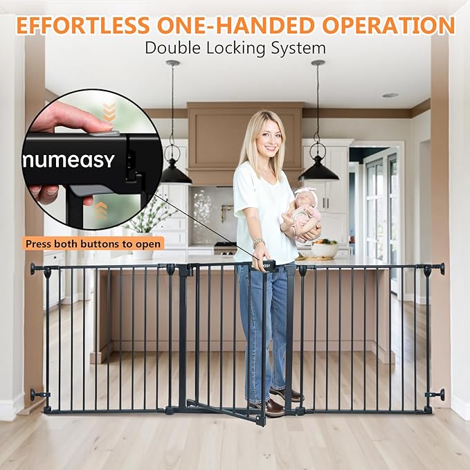 199" Extra Wide Baby Gate, Play Yard Child Safety Gate, Dog Gates with Auto-Close Door, Double Locking System for The House Doorways, Fireplace, Kitchen, 8-Panels, 30" Tall