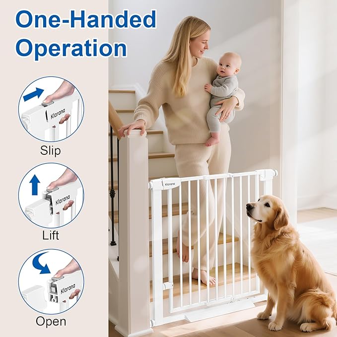 29-40“Baby Gate for Doorways and Stairs,Pet Gate with Wide Walk Thru Door,No Drill Pressure Mounted Baby Gate with Double Lock,Safety Gate for Children&Pets(White)