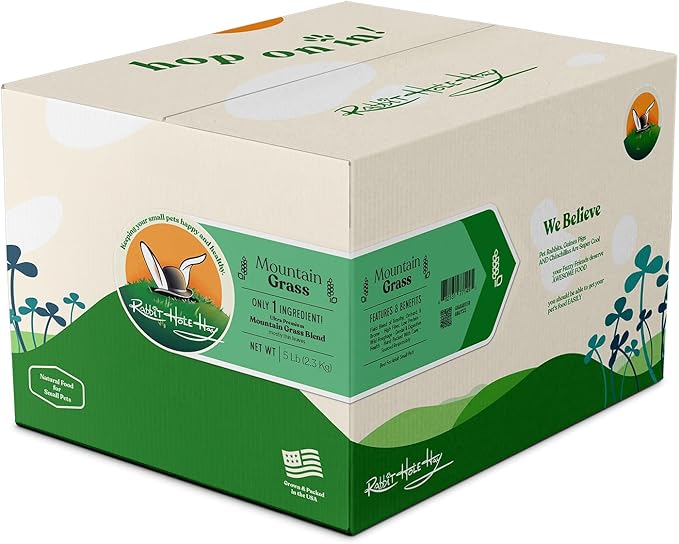 Rabbit Hole Hay - Ultra Premium Mountain Grass for Small Pets - 5 lb Box - Hand-Sorted Freshness