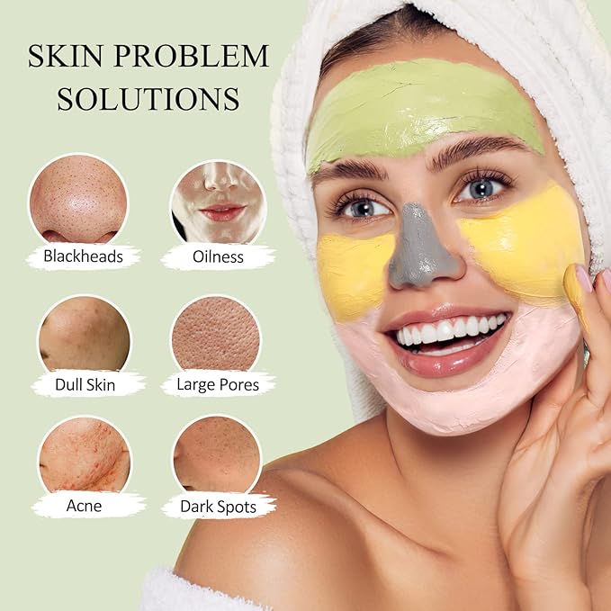 SHVYOG 4Pcs Face Mask Set - Turmeric Clay Mask, Vitamin C, Green Tea, Rose, Dead Sea Mud Mask, Skin Care Mask for Deep Cleansing, Refining Pores, Valentine's Day Gifts for Women- 240g