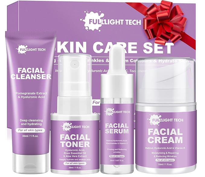 Skin Care Set,Anti-aging Beauty Gift Sets for Women Teens Girls,4 Pcs Gentle Facial Skin Care Kit with Cleanser, Toner,Serum, Face Cream Travel Skincare Kit,TSA-friendly Face Care Stocking Stuffers