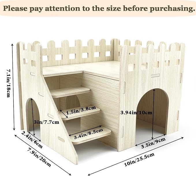 Amonk Hamster Hideout 10x8x7 inch Large Size Wooden House Wood Hut Habitats Decor with Climbing Ladder for Bunny, Chinchillas, Dwarf Rabbits, and Other Small Pet Animals