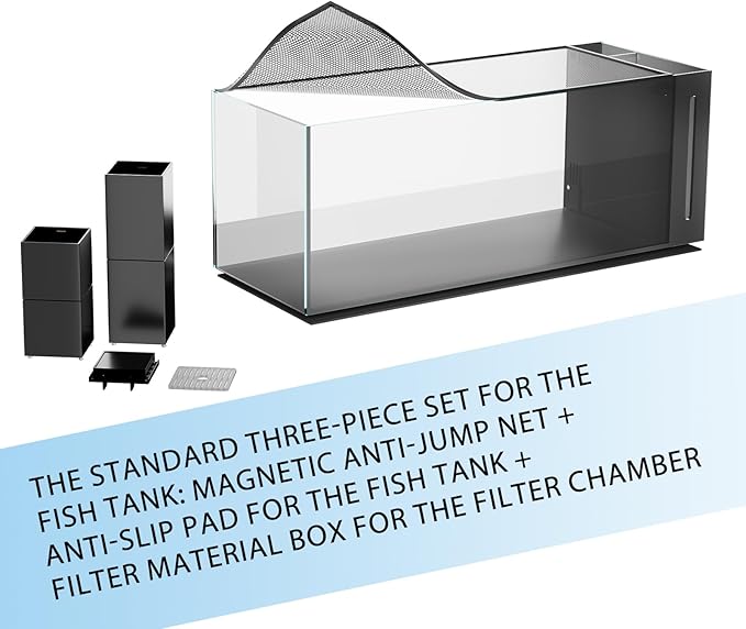 Ultra Clear Rimless Aquarium Tank Low Iron Glass Side Filtration + Anti-Jumping net (60Gal)
