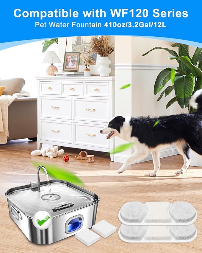 16+16Pack Pet Water Fountain Filter, Compatible with MAILOFY 410oz/3.2Gal/12L Stainless Steel Large Dog Water Bowl Dispenser, Filters & Sponges 4-Layer Dog Water Filter Replacement System