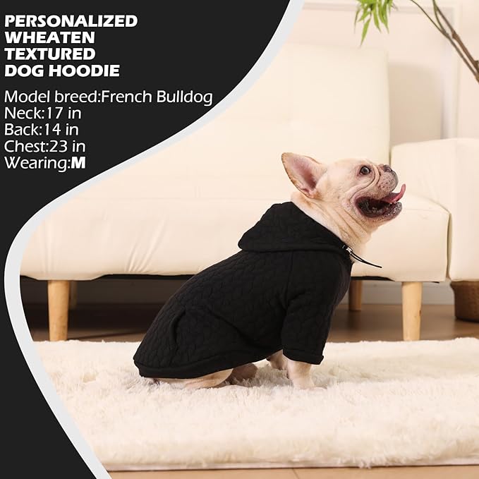 EXPAWLORER Textured Cable Knit Basic Dog Hoodie, Elevated Style Dog Sweater with Leash Hole and Pocket, Soft and Warm Pet Winter Coat, Cold Weather Clothes for Small Medium Large Dogs Cats,Black XS