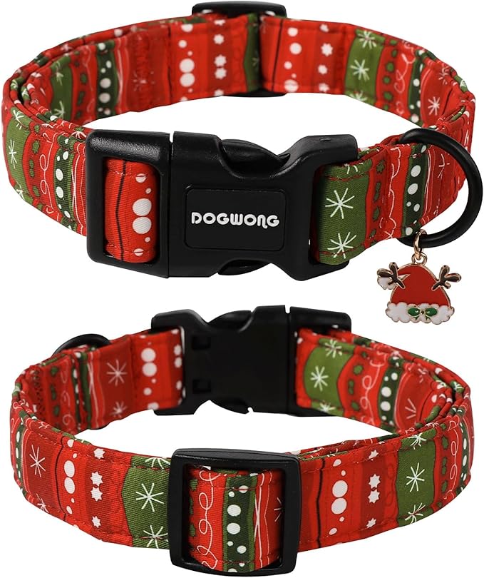 DOGWONG Christmas Dog Collar- Cute Red Christmas Strip Dog Collars Adjustable Designer Dog Collar for Small Medium Large Dogs S