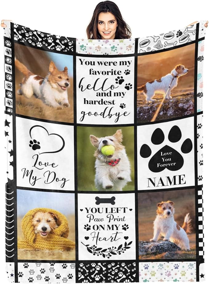 D-Story You were My Favorite Hello and Hardest Goodbye Pet Memorial Blanket with Pictures Customized, Dog Memorial Gifts for Loss of Dog, Pet Memorial Gifts for Dogs, Pet Loss Gifts, Made in USA