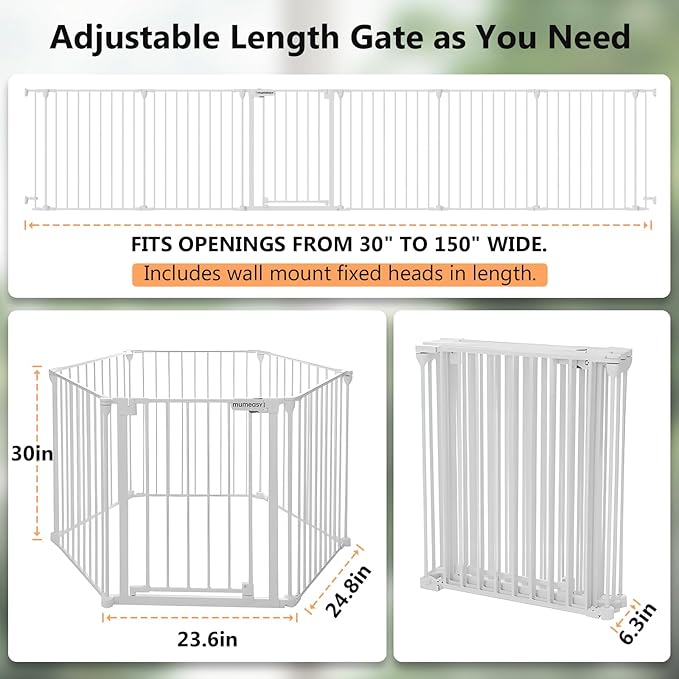150" Extra Wide Baby Gate, Play Yard Child Safety Gate, Dog Gates with Auto-Close Door, Double Locking System for The House Doorways, Fireplace, Kitchen, 6-Panels, 30" Tall
