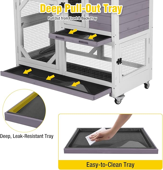 Aivituvin 39.3" Large 2-Story Large Rabbit Hutch Indoor Rabbit cage Wooden Bunny Cage with Chew-Proof Ramp, Leak-Proof Tray, Lockable Wheels for 2-4 Rabbits, Guinea Pigs (Grey)